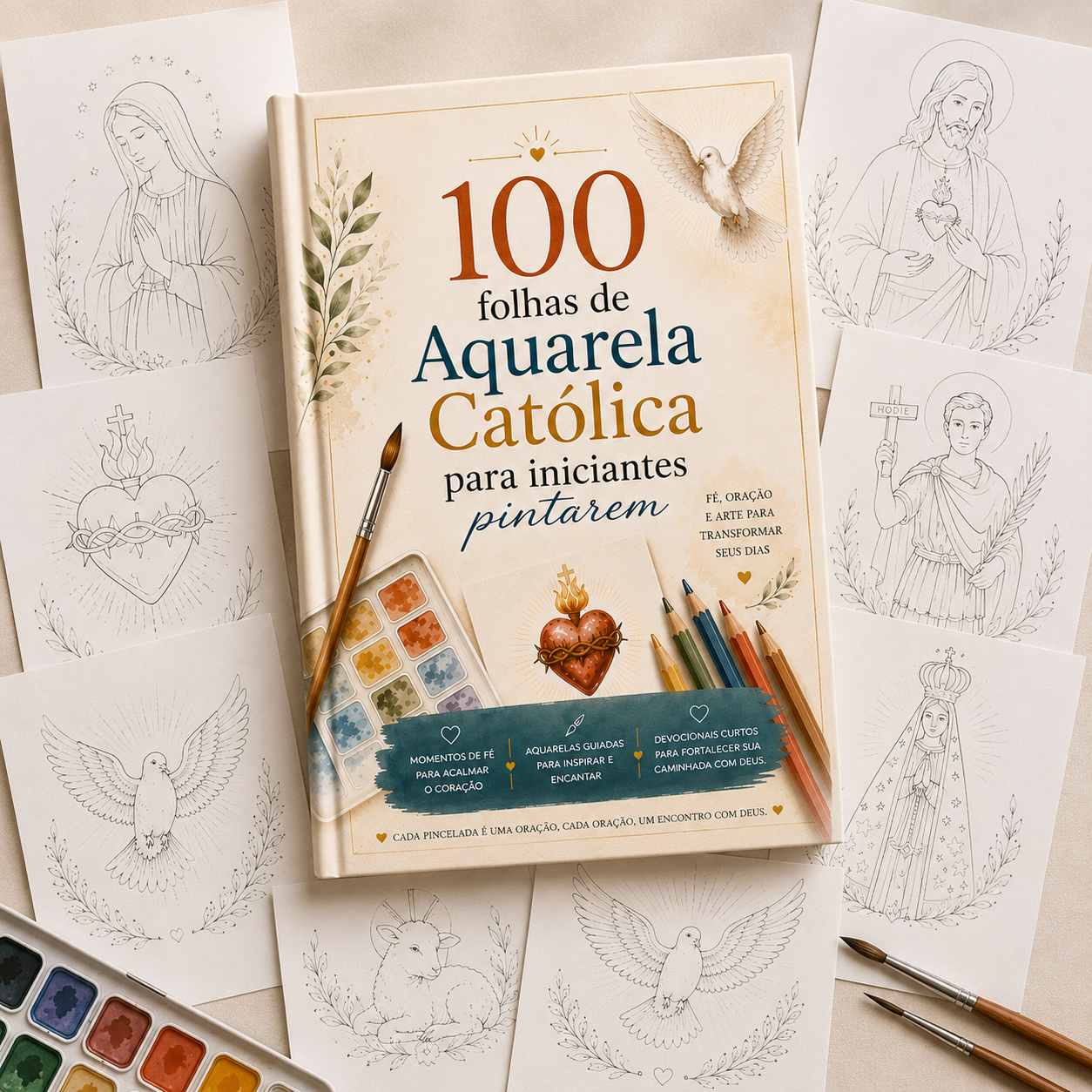 100 Folhas de Aquarela Católica Para Iniciantes