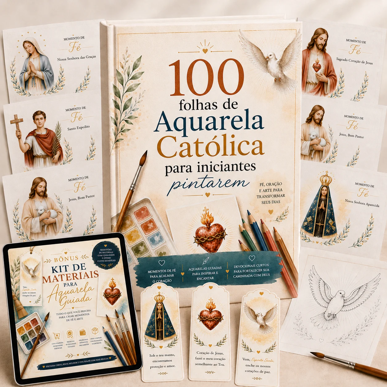100 Folhas de Aquarela Católica Para Iniciantes